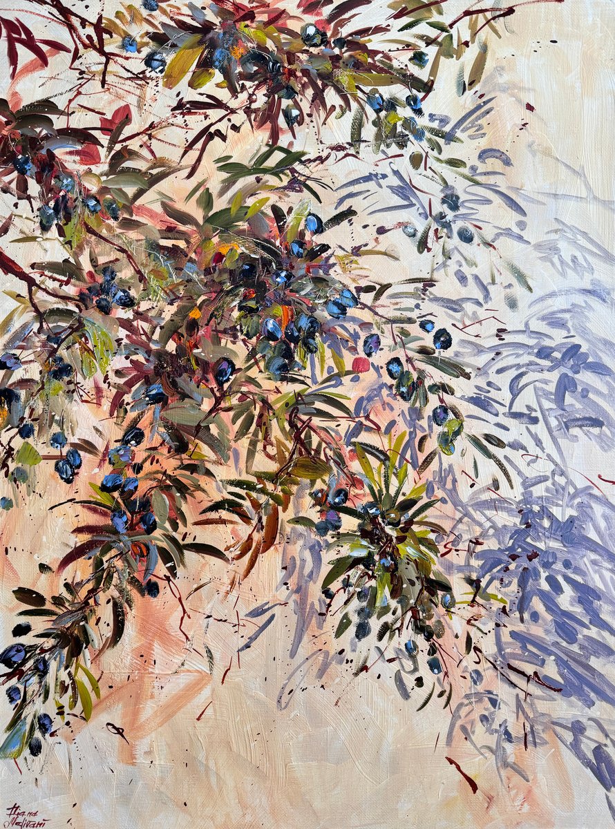 Impressionistic Botanical Oil Painting By Diana Malivani, 24 X 31, Branches D