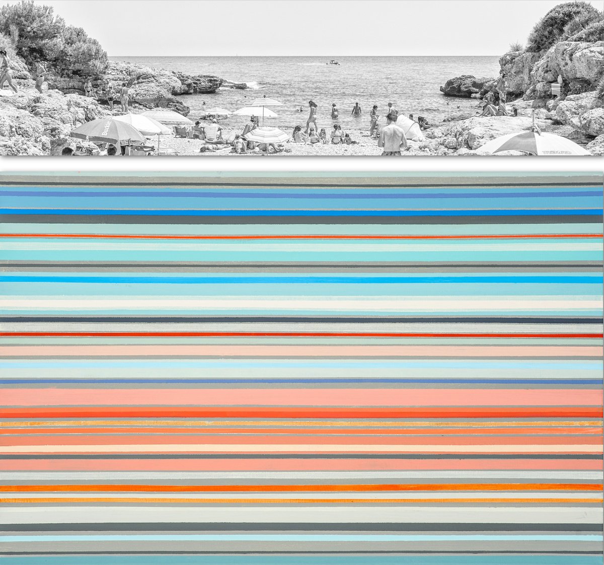 Geometric Landscape Painting By Susana Sancho Beltran, 36 X 33", Emotional Landscape 18 (Beach), Original Artwork