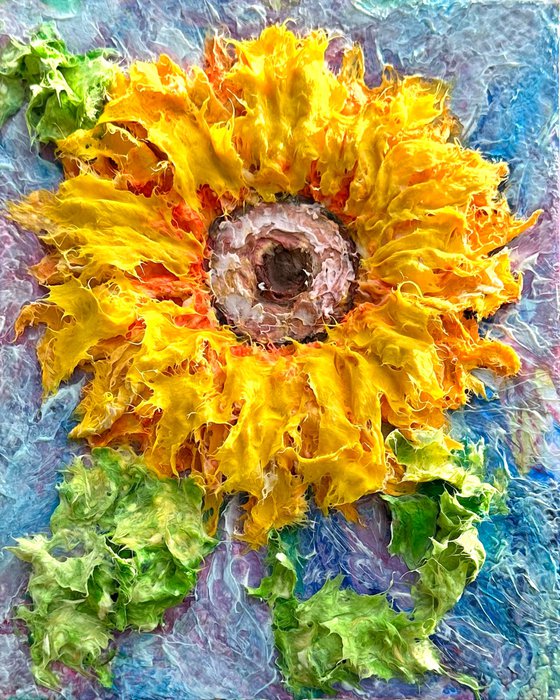 Palette Knife Sunflower: Vibrant Textured Original Impasto Artwork