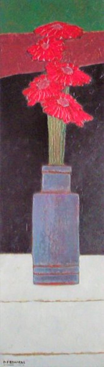 Impressionistic Still Life Acrylic Painting By David J Edwards, 14 X 48, March Gerberas, Original Artwork