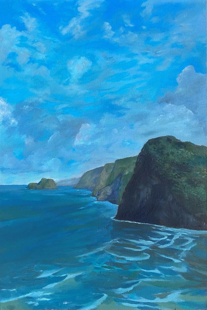 Impressionistic Landscape Oil Painting By Bohdan Vykhrenko, 16 X 24, Ocean Shore, Original Artwork