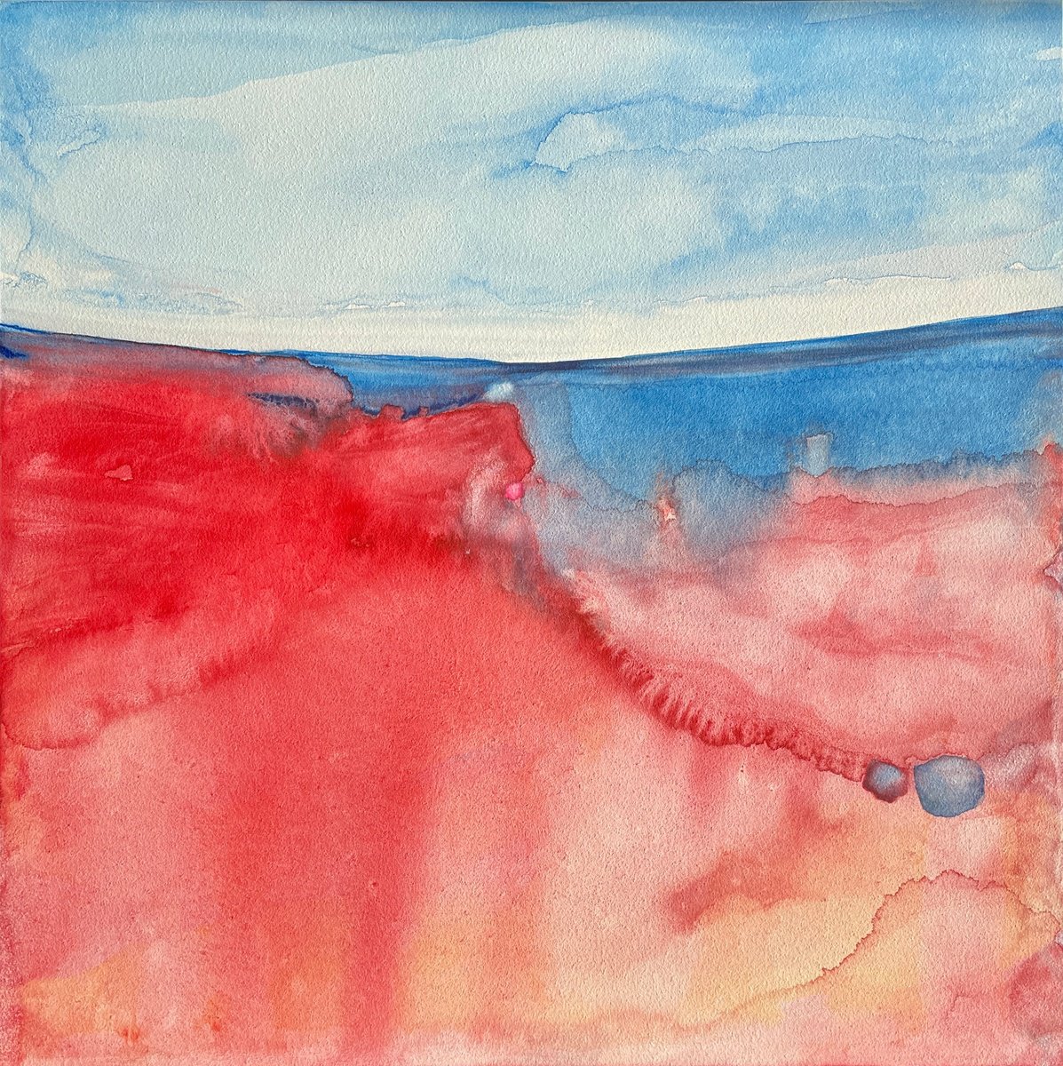 Abstract Landscape Watercolour By Gesa Reuter, 12 X 12, Red Kisses Blue, Original Artwork