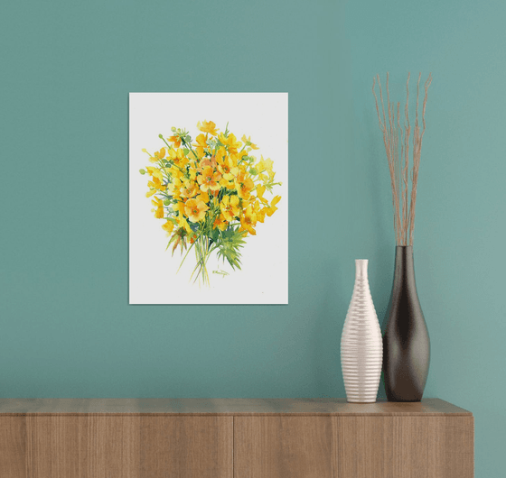 buttercup flowers watercolor painting