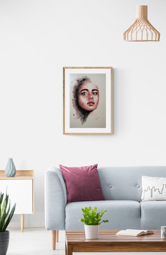 Modern wall art - original watercolor portrait