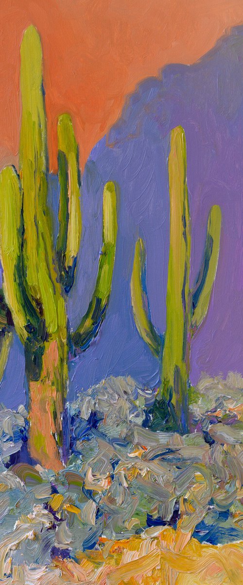 Evening and Saguaro Cactuses by Suren Nersisyan