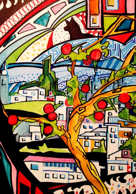 The pomegranate tree - original acrylic painting - 41 x 33 cm (16 ' x 13 ')