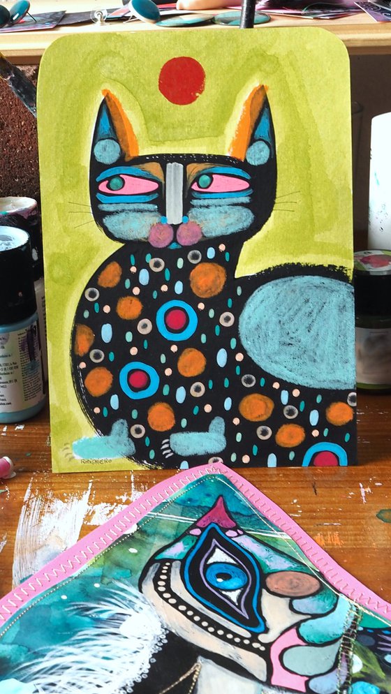Cat - green sky red sun
