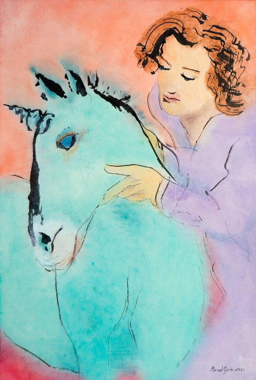 Her emerald unicorn by Marcel Garbi