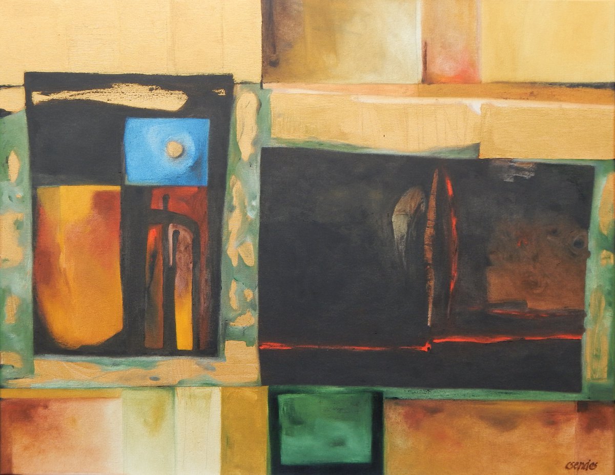 Expressive Abstract Oil Painting By Csaba Csendes, 35 X 28, Origin Of Life., Original Artwork