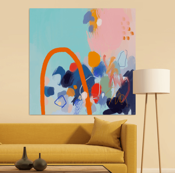 Sky blue and crepe pink abstract artwork