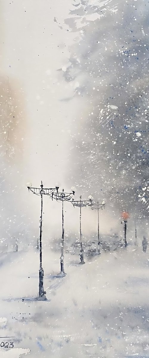 Blizzard in the city, original art by Natalia Butenko