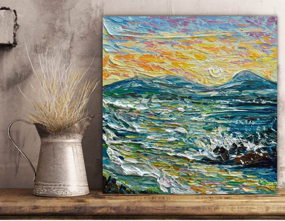 Ocean Sunrise - Original Painting on Canvas, Palette Knife Art