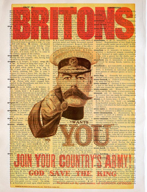 Britons: Join Your Country's Army! - Collage Art Print on Large Real English Dictionary Vintage Book Page by Jakub DK - JAKUB D KRZEWNIAK
