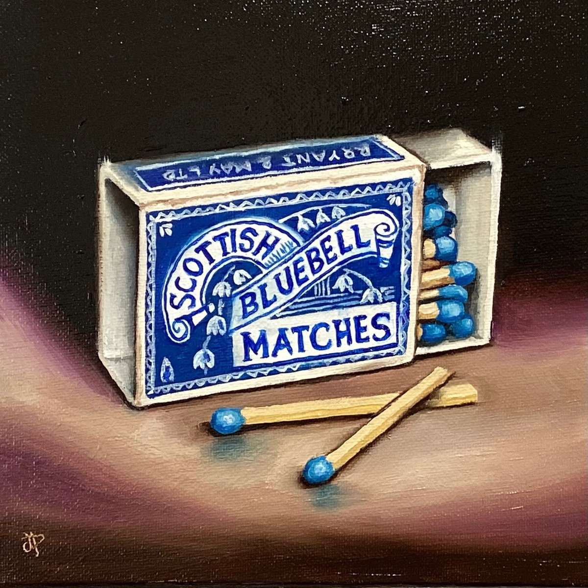 Photorealistic Still Life Oil Painting By Jane Palmer Art, 11 X 11, Vintage Matches Still Life, Original Artwork