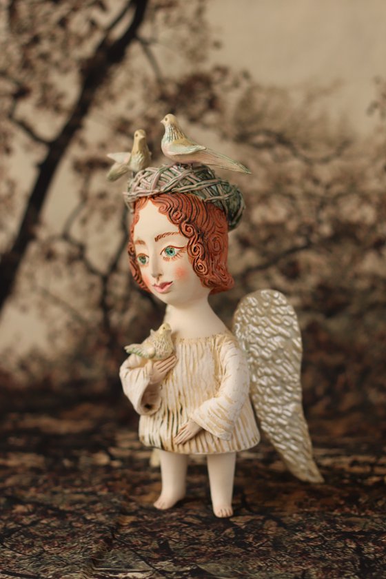 Angel with doves. Ceramic OOAK sculpture. Clay sculpture by Elya ...