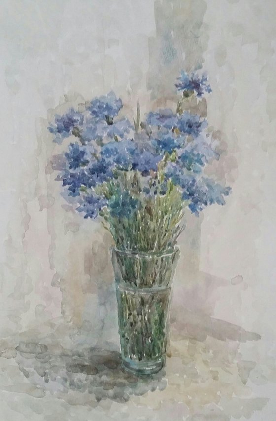 Cornflowers. Original watercolour painting.