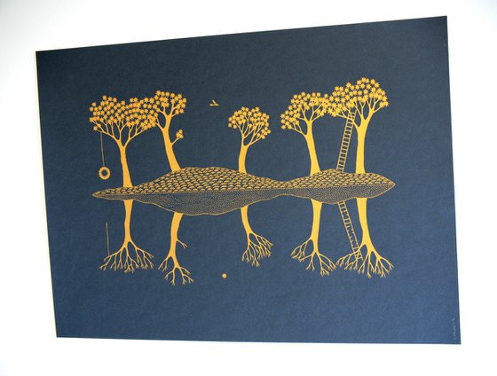 Upsidedownable Island 2 (Gold on Black)