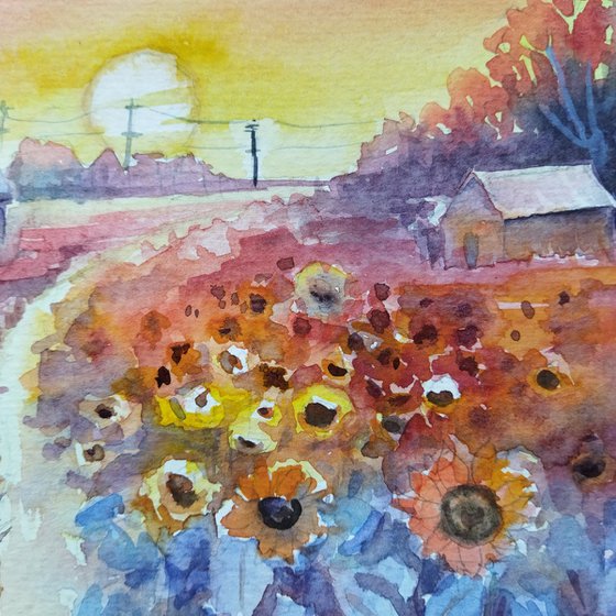 Landscape with sunflowers