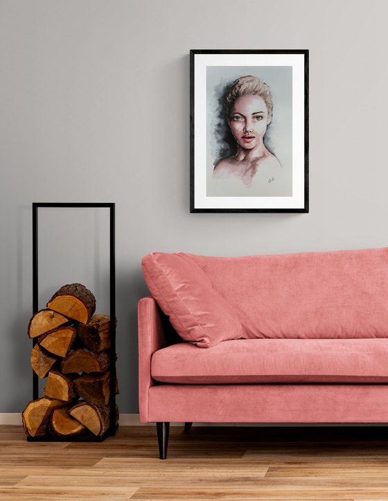 Modern wall art - original watercolor portrait