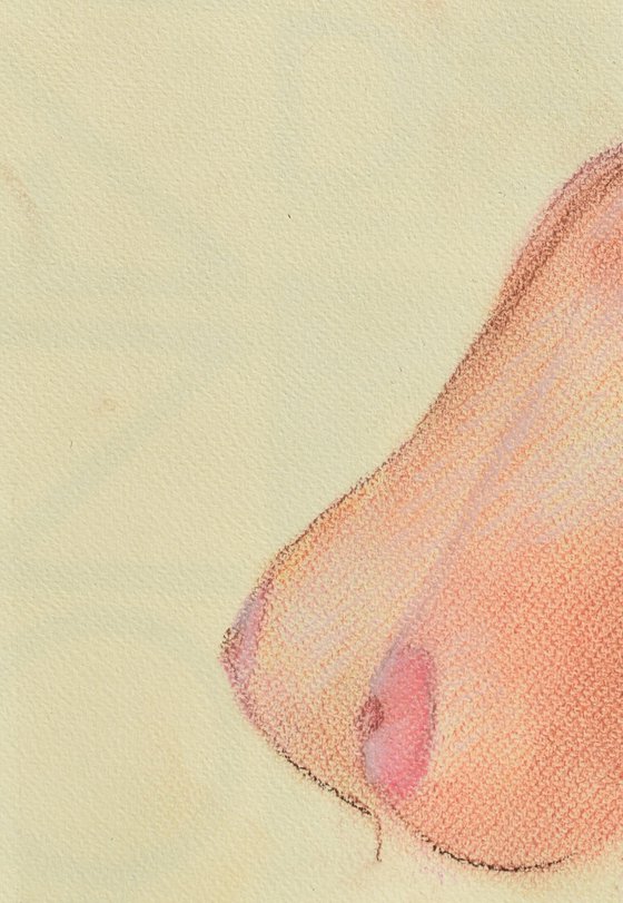 Bust study of a naked woman in profile smoking