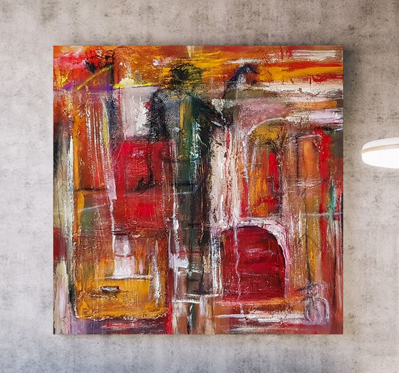 Stick To It Red - Abstract Textured Acrylic Painting. READY TO HANG.