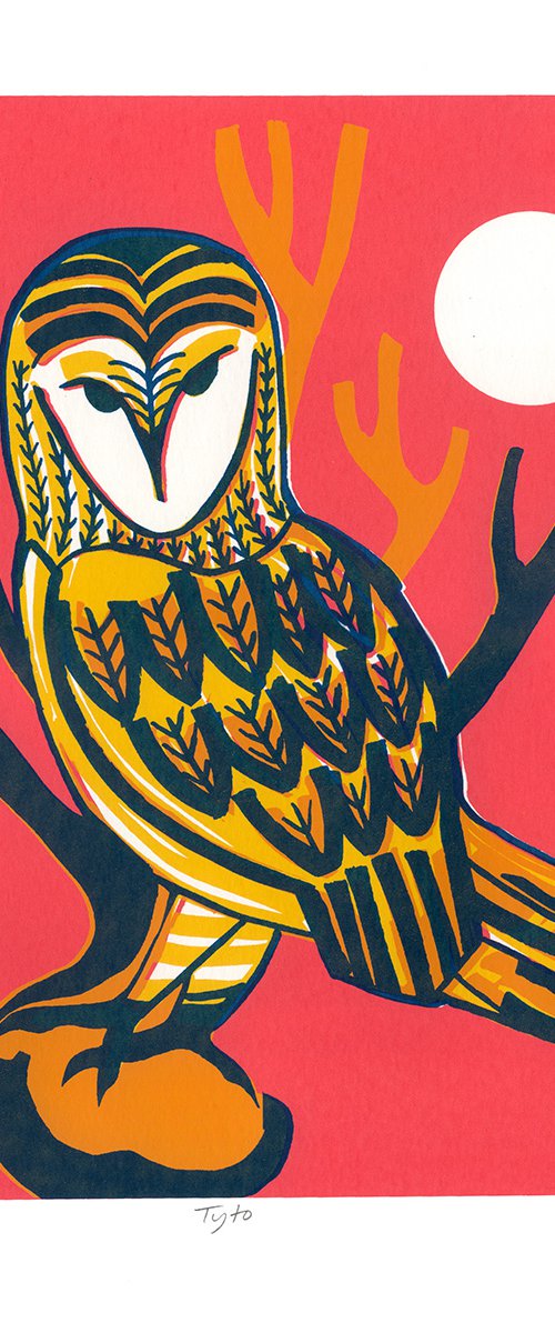 Tyto - Limited Edition Screenprint (pink/yellow) by Catherine Cronin