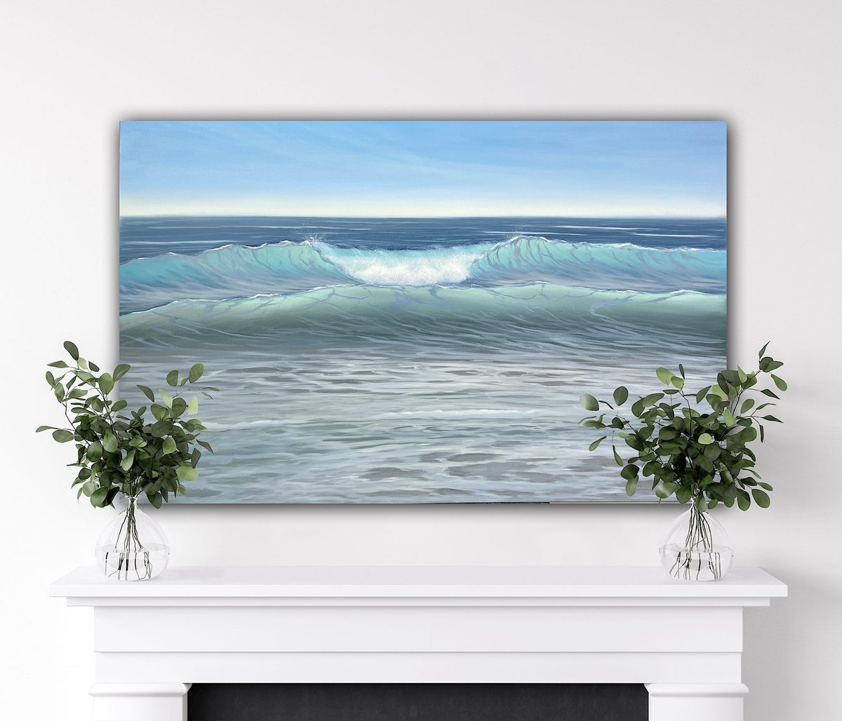 Photorealistic Landscape Oil Painting By Eva Volf, 48 X 30, On Vacation, Original Artwork