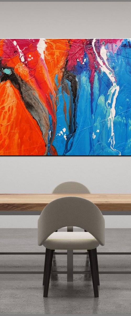 Coloured Mechanics 200cm x 80cm Colourful Textured Abstract Art by Franko