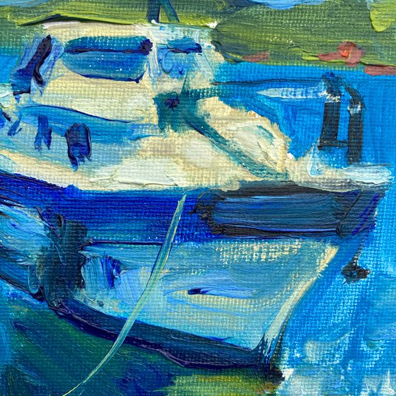 Boat at Marina - original oil painting