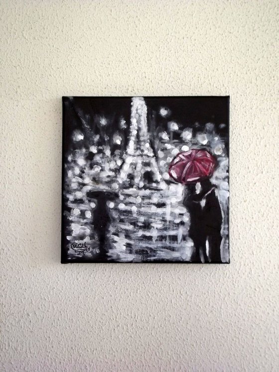 PARIS NIGHT LOVERS - Acrylic Painting - 30X30 cm