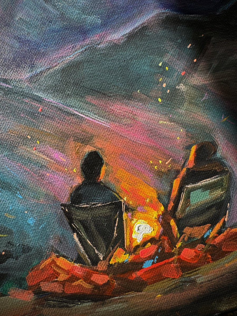 Impressionistic Cityscapes Acrylic Painting By Victoria Sukhasyan, 12 X 12", In The Woods By The Fire, Original Artwork