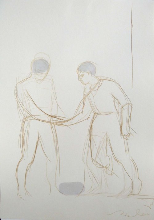 City drawing - HANDSHAKE, ink and pencil on paper 29x42 cm by Frederic Belaubre