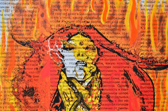 Burning Lady - Collage Art on Vintage Page