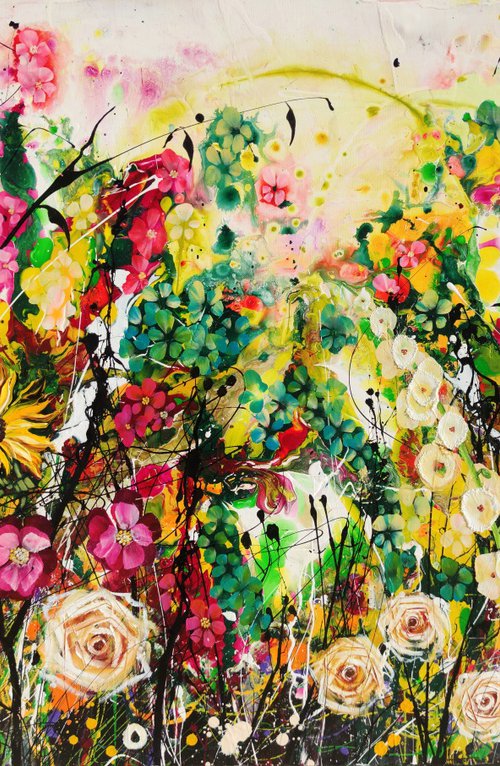 Honeyglow Grove; Abstract Floral Landscape by Angie Wright
