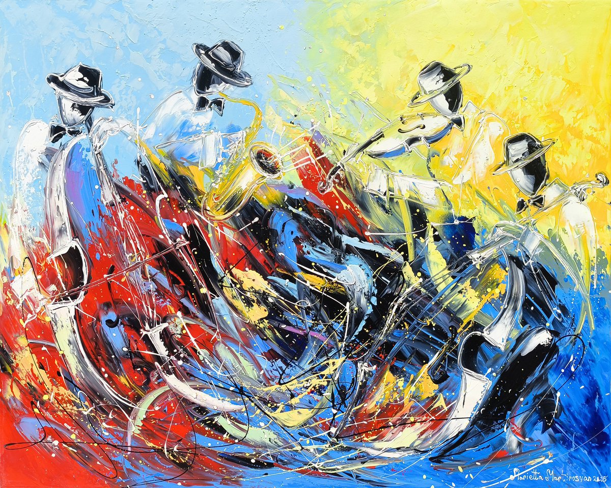 Abstract Oil Painting By Marieta Martirosyan, 39 X 31", Improvised Harmony, Original Artwork