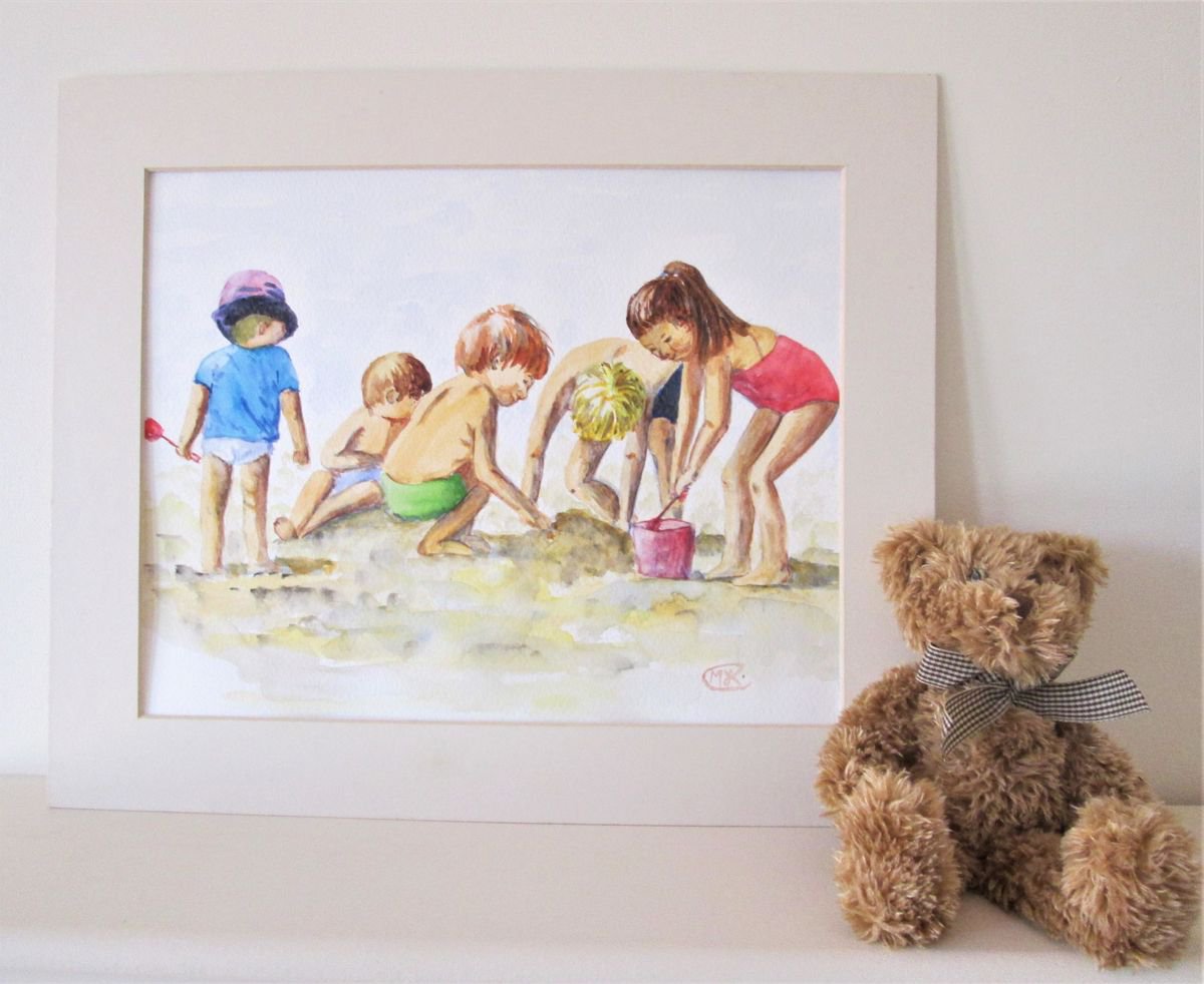 Beach Babies. Children playing by MARJANSART