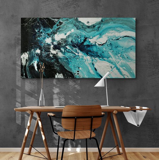 Southern Aura 190cm x 100cm Teal Black White Textured Abstract Art