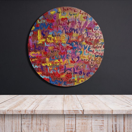 Declaration of love - love, for lovers, gift for lovers, text, word, oil painting, round format