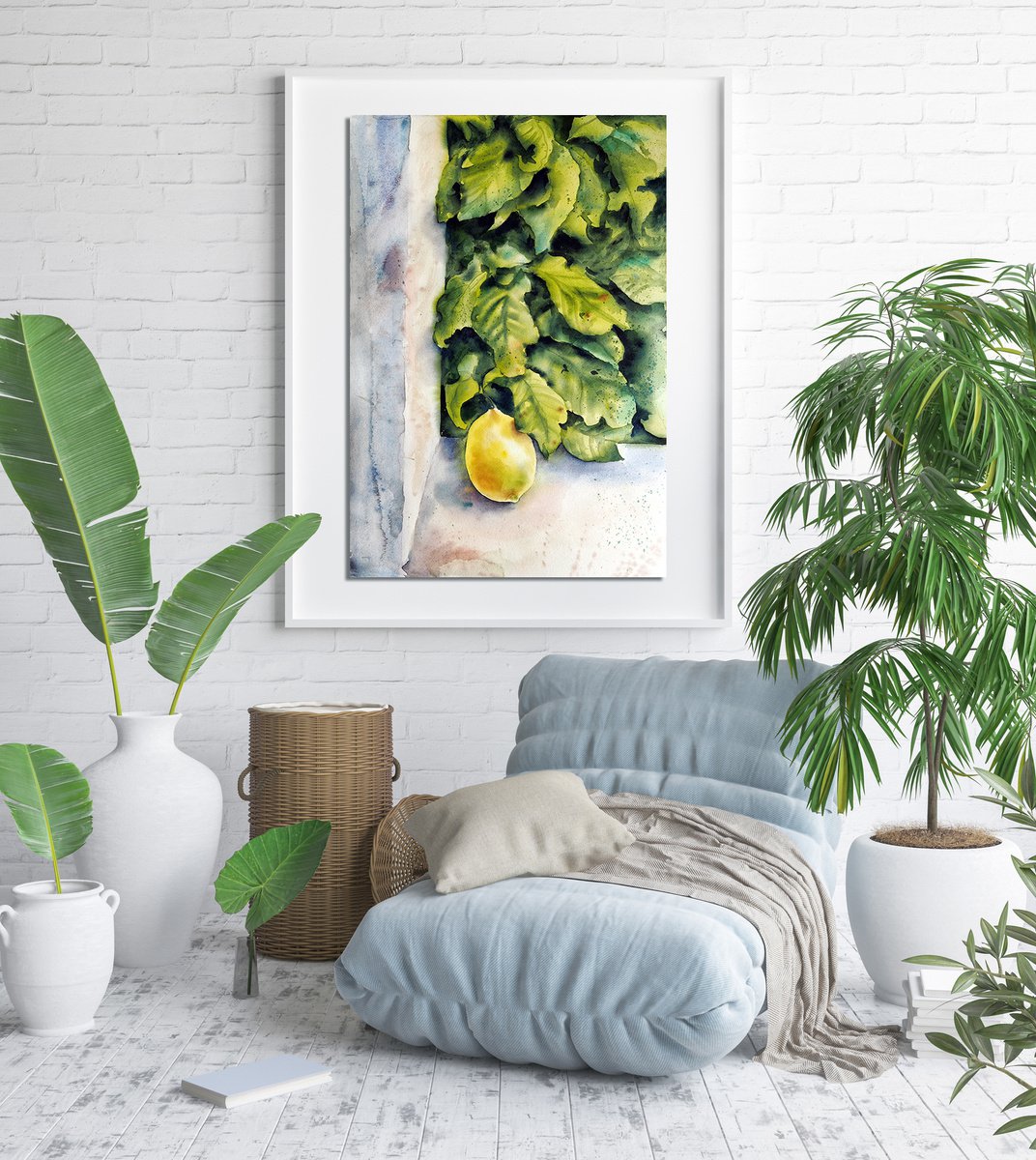 Impressionistic Botanical Watercolour By Delnara El, 14 X 21, Etude With Lemon, Original Artwork