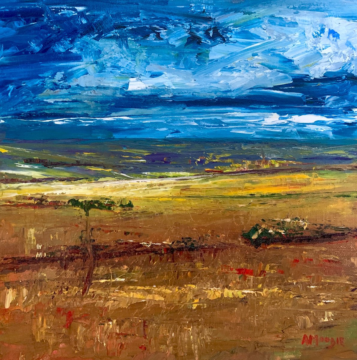 Impressionistic Landscape Oil Painting By Andrew Moodie, 12 X 12, Textured Landscape, Original Artwork