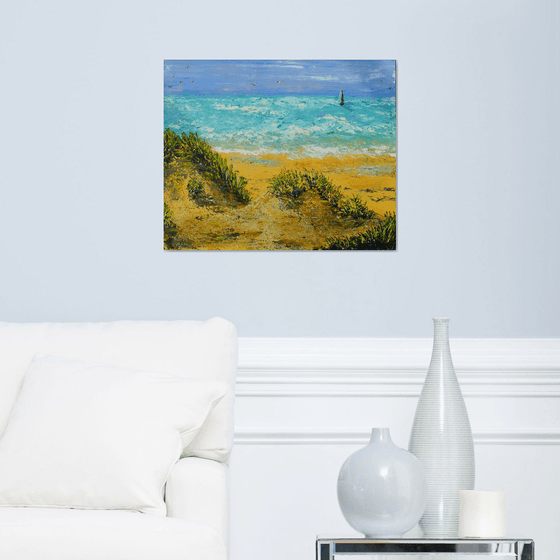 JOURNEY TO SAINT BREVIN.ORIGINAL PALETTE KNIFE SEASCAPE.PAINTING BY THIERRY VOBMANN.IMPRESSIONISTIC VAN GOGH STYLE.FREE SHIPPING.