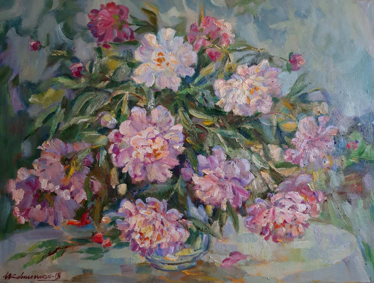 Impressionistic Still Life Oil Painting By Ivan Kovalenko, 31 X 24, Flowers, Original Artwork