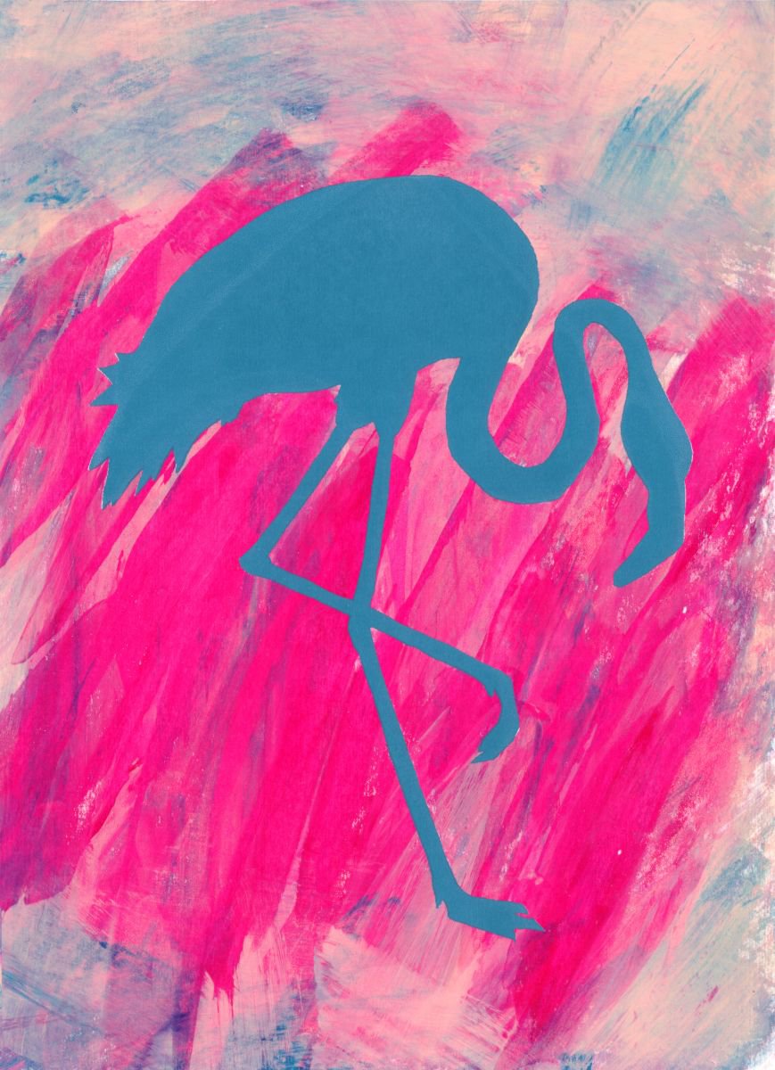 Standing Blue Flamingo by Rebecca de boehmler