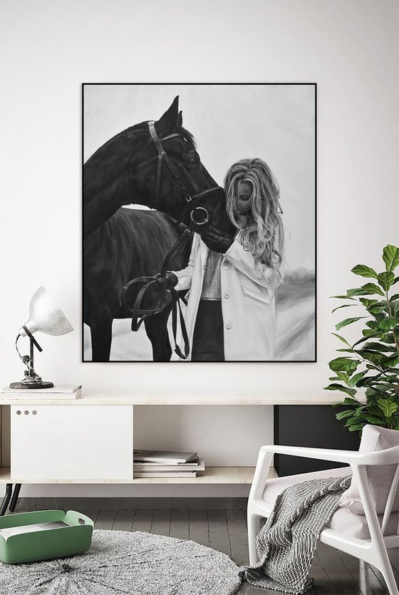 Big oil painting with horse "Unity" 100*120 cm