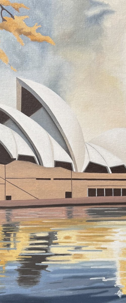 Opera House With Golden Wattle by Jill Ann Harper