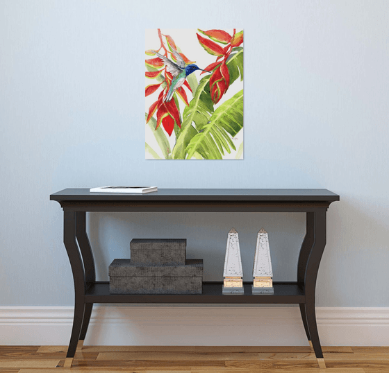 Hummingbird and Tropical Flowers