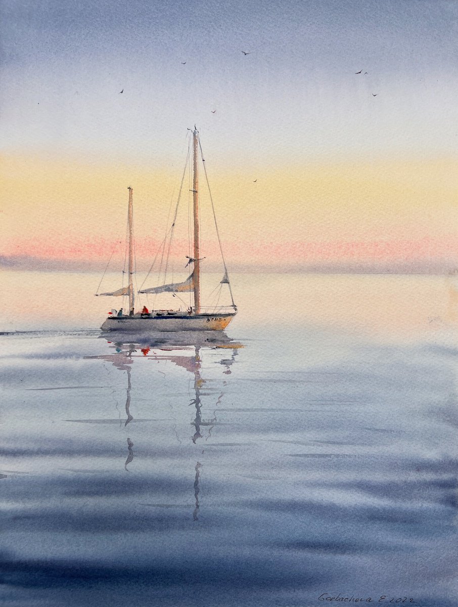 Yacht at sunset #6 by Eugenia Gorbacheva