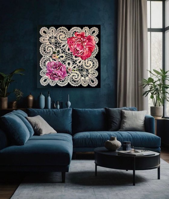 Peonies on Lace.