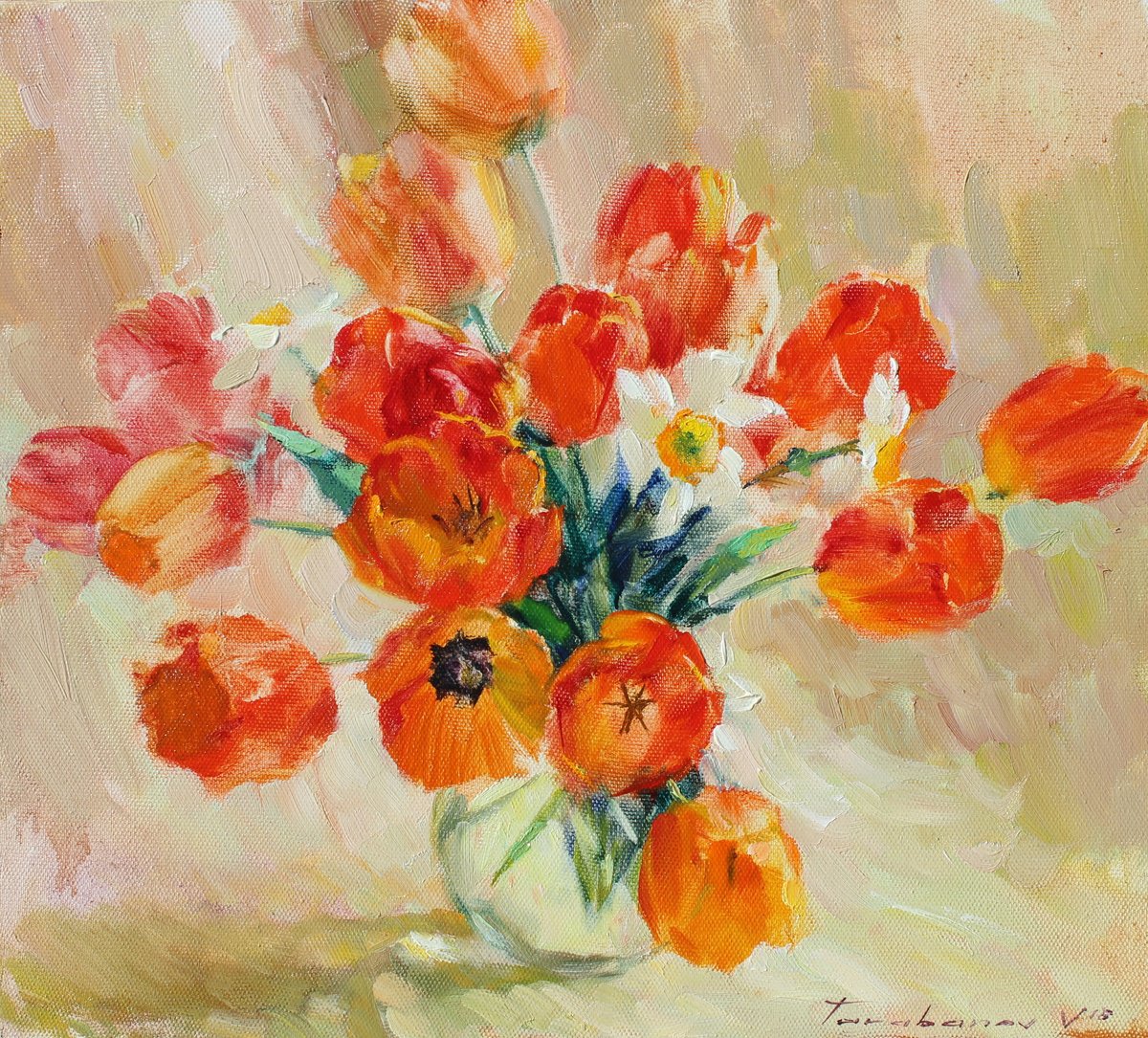 Impressionistic Botanical Oil Painting By Volodymyr Tarabanov, 22 X 20", Spring Mood, Original Artwork