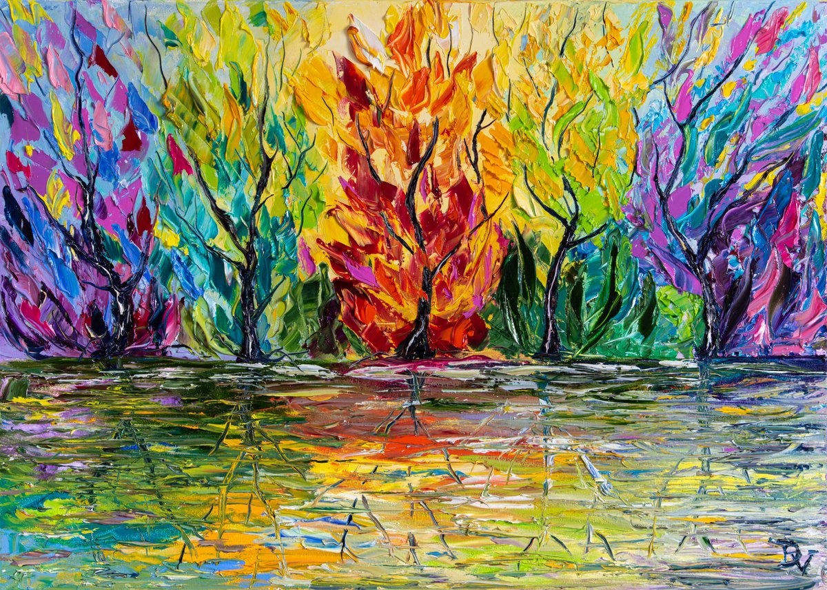 Impressionistic Botanical Oil Painting By Vladyslav Durniev, 28 X 20", Fall Is Coming, Original Artwork